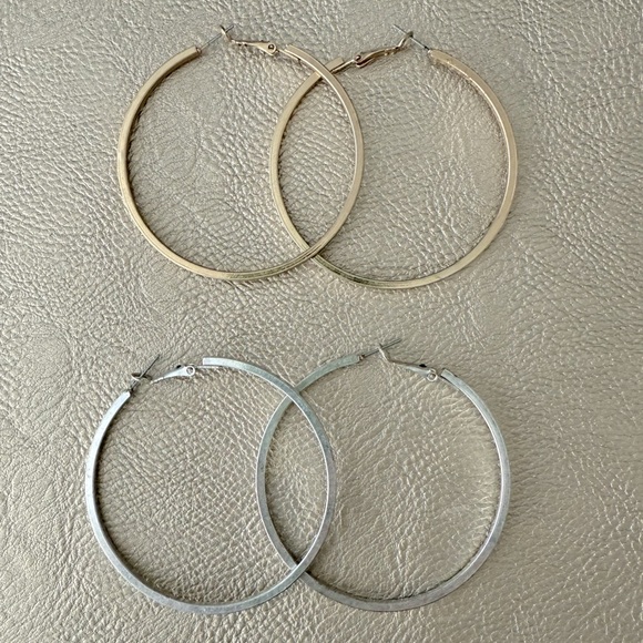 Jewelry - Vintage Look Gold and Silver Classic Hoop Earrings -set of 2